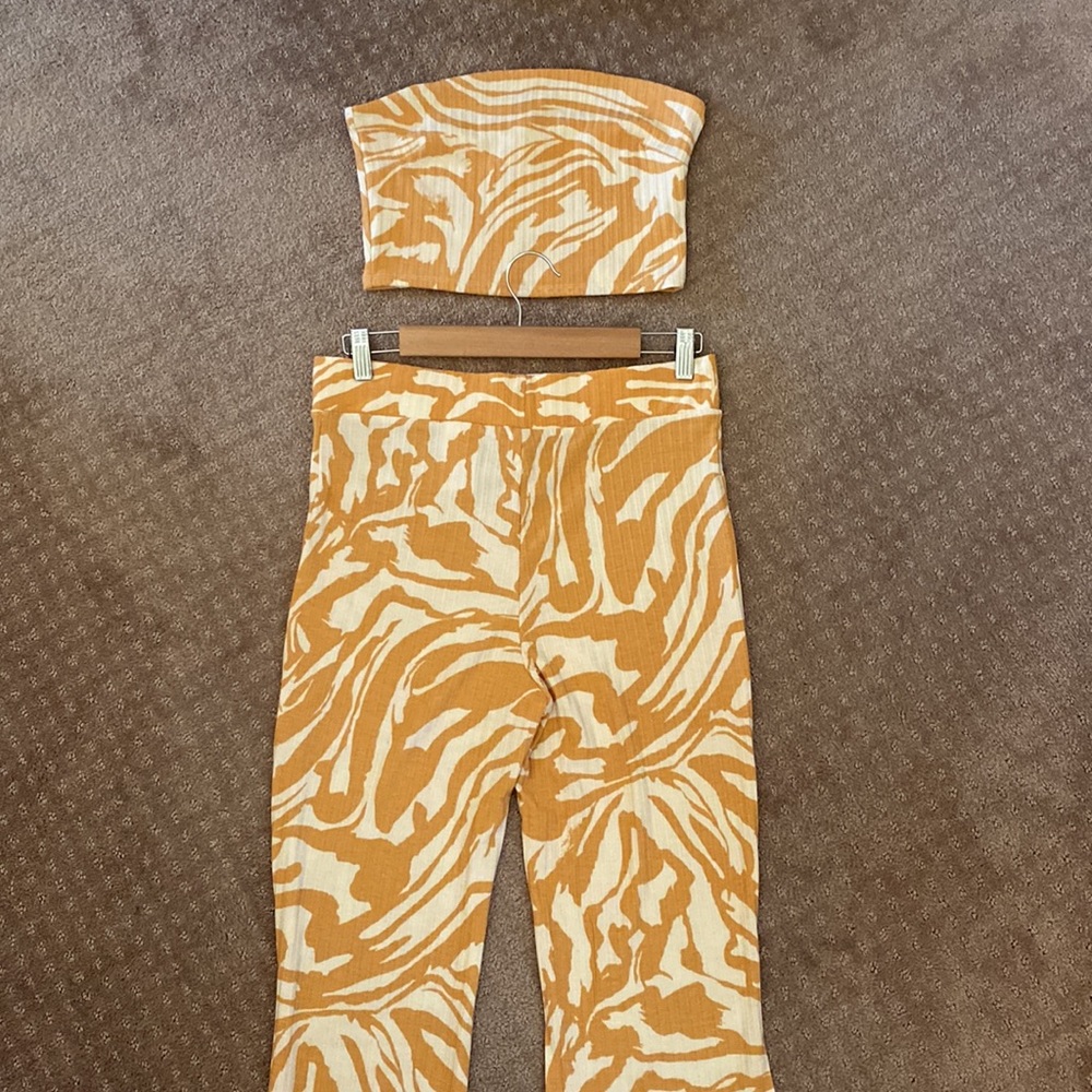 H&M Matching Set Strapless Top & High Waist Wide Leg Pants